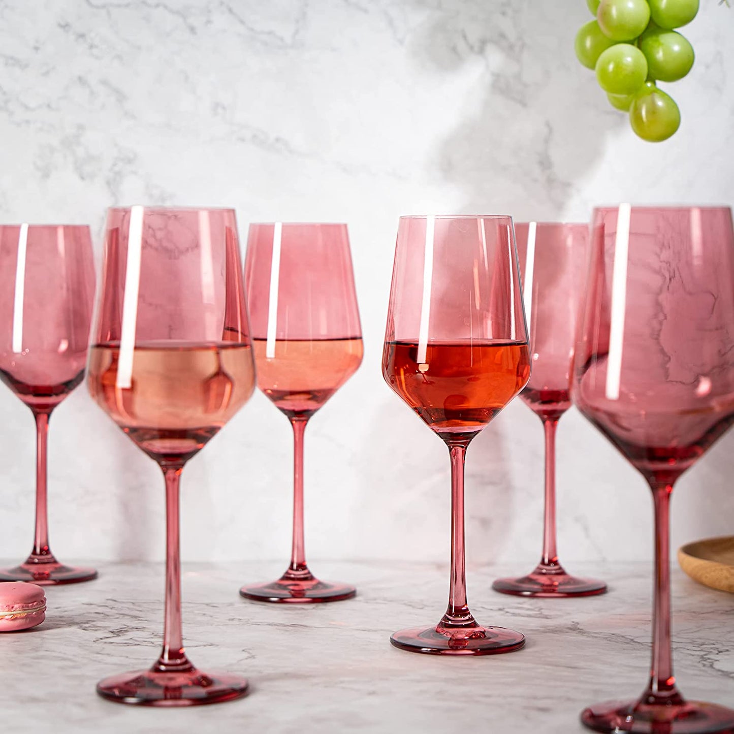 Set of 6 Colored Wine Glasses - 12 oz Hand Blown Italian Style Crystal Bordeaux Wine Glasses - Premium Stemmed Colored Glassware - Unique Drinking Glasses (6, Rose)