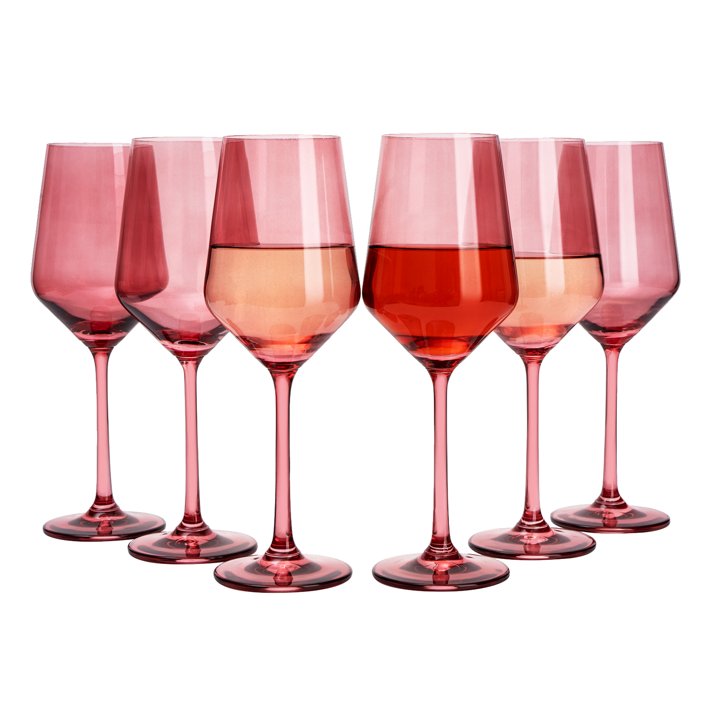 Set of 6 Colored Wine Glasses - 12 oz Hand Blown Italian Style Crystal Bordeaux Wine Glasses - Premium Stemmed Colored Glassware - Unique Drinking Glasses (6, Rose)